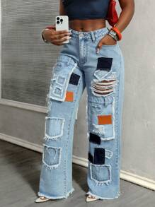 BamGleam 女士夏季时尚牛仔裤 - 藍色 - 查看 5