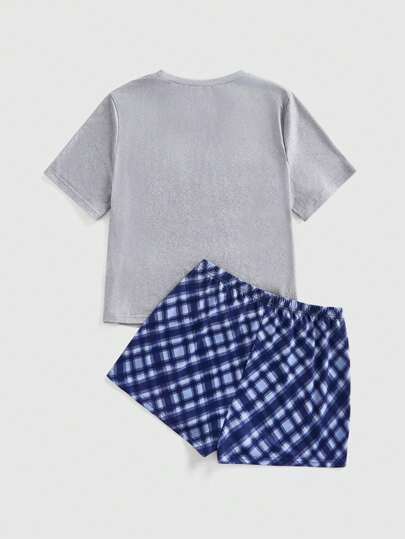 Goth Ensemble pyjama t-shirt manche courte lune gothique et short écossais, décontracté