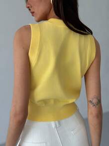 Aloruh 年轻女士休闲无袖针织上衣，黄色，适合春夏季度假 - 黃色 - 查看 2