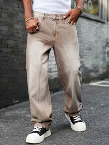 Manfinity EMRG Plus Size Men's Pockets Loose Fit Wide Leg Casual Versatile Jeans