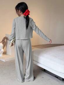 Dazy Kids Tween Girls Daily Comfortable Fall Pajamas - Grey - View 5