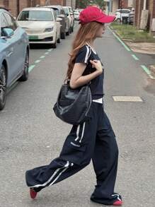 DAZY Casual University Style Fall Teen Girl Clothes Teen Girls Printed T-Shirt & Pants Co-Ord Set,Back To School Clothes - Navy Blue - View 2