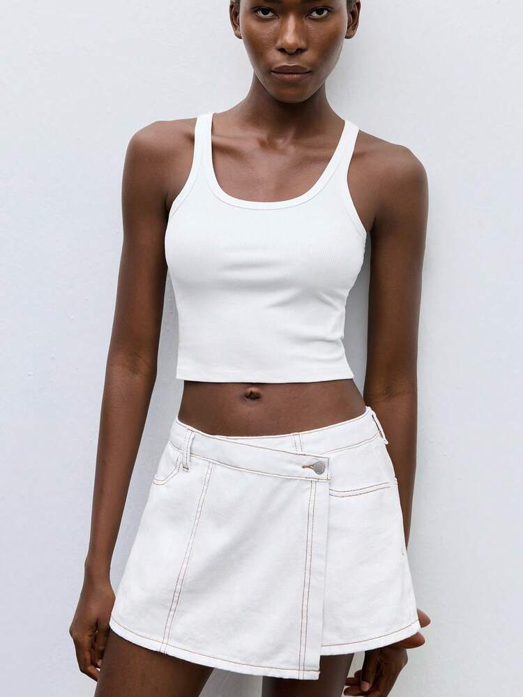 SHEIN Maija Women's White Denim Culottes Casual Low-Rise Mini Skirt Back To School Office Wear