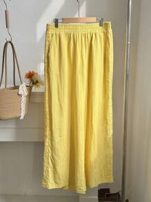 Comfortcana 大码女式夏季撞色蕾丝松紧腰阔腿宽松裤