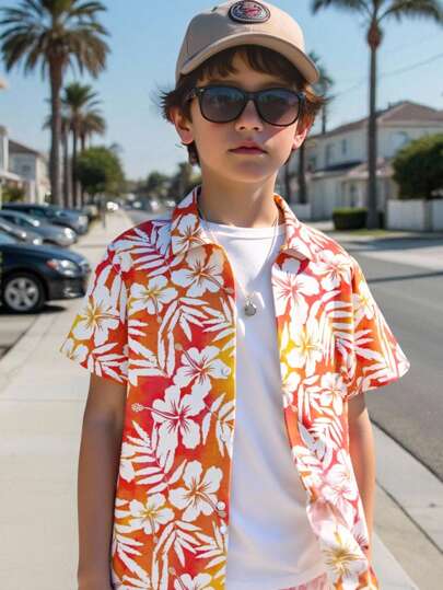 SHEIN Tween Boy Casual Grafiskt Tryck Kortärmad Pikétröja, Lämplig För Sommaren