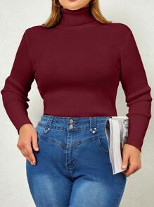 EURMUSE Solid Color Turtleneck Sweater, Fashionable For Summer - Burgundy - View 3