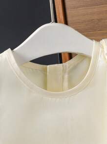 Vestido holgado sin mangas con decoración de mariposa y flores para niñas, atuendo informal - Blanco - Ver 4