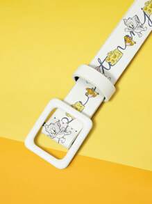 TOM & JERRY X SHEIN 1 chiếc thắt lưng cá nhân bằng chất liệu PU họa tiết hoạt hình màu be - Màu be - Xem 3