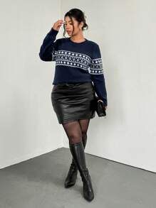 Firerie Women's Heart Pattern Crew Neck Casual Sweater Fall/Winter - Blue - View 5