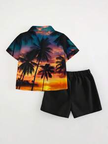 SHEIN Young Boy Casual Minimalist Summer Pattern Comfortable Short Sleeve Shirt And Shorts Set - Multicolor - View 3