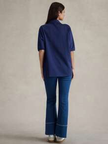 Briarwyn Women's Casual Solid Color Knit Polo Collar Loose Short Sleeve T-Shirt,Fall Clothes,Homecoming,Old Money Style Women,Winter Clothes Women - Navy Blue - View 7