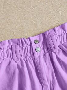 Breezaya 女士休闲纽扣口袋牛仔短裤 - 紫色 - 查看 4