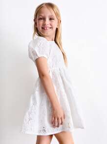 THE HAPPY LOOK Vestido de manga abullonada con bordado dulce para niñas, para verano