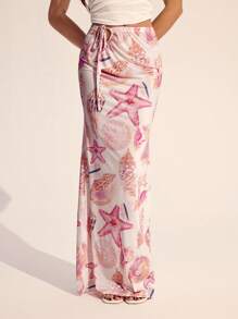 SHEIN Tall Spódnica damska z długim ogonem ryby z nadrukiem rozgwiazdy,Nadruk oceaniczny,Do noszenia na co dzień,Święta - Wielokolorowe - Zobacz 5