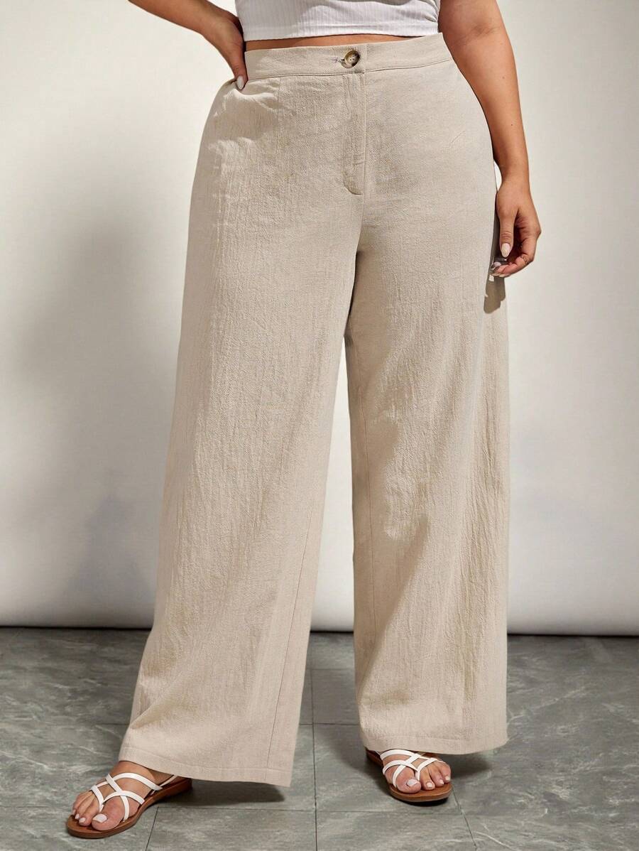 SHEIN VCAY Plus Solid Straight Leg Trousers