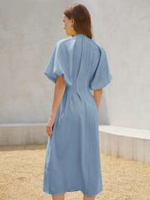 SHEIN Unity Vestido cárdigan con mangas de volantes de gasa larga para mujeres - Azul - Ver 2