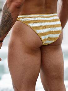 Palasendo 男士夏季撞色条纹沙滩短裤 - 黃色 - 查看 2