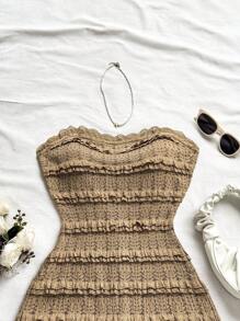 Soleia Bộ đồ liền thân co giãn viền ren, mùa hè - Màu Khaki - Xem 7