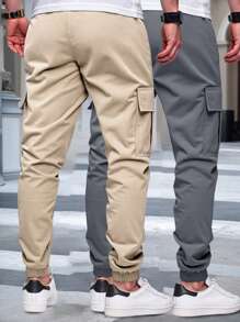 Manfinity Homme Pantalones casuales de carga con cintura con cordón decorado para hombre