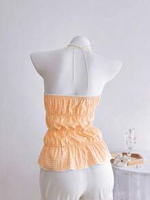 Elamini 女式夏季海滩度假风格印花系带装饰荷叶边下摆抹胸 - 彩色 - 查看 2