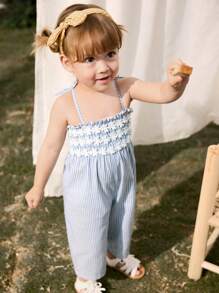 Cozy Pixies Baby Girl Ruffled Strap Jumpsuit, Versatile And Comfortable - Blue - View 4