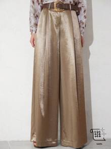 Aveloria Modichic Quần dài công sở cao cấp rộng rãi thanh lịch bằng vải satin dài tôn dáng có thắt lưng da giả cho nữ - Màu nâu  Mocha - Xem 1