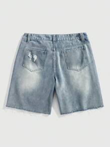 ROMWE MEN Street Life Shorts en jean déchirés et brodés de cristaux pour homme, à bords effilochés