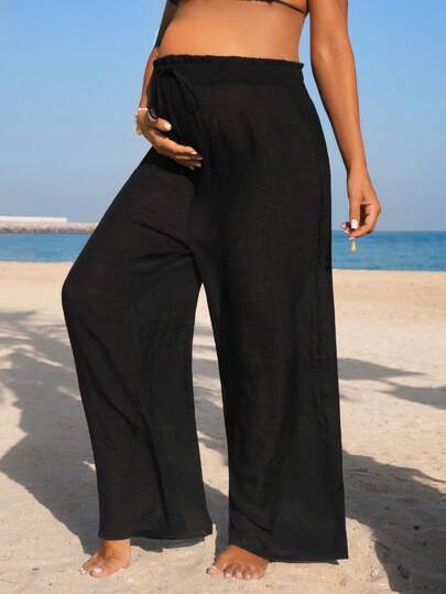 SHEIN Maternity Pregnancy Loose Solid Color Cover Up Pants , Fashionable For Summer