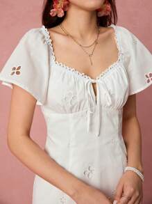 Enchnt 女士短袖连衣裙，夏季时尚 - 白色 - 查看 2