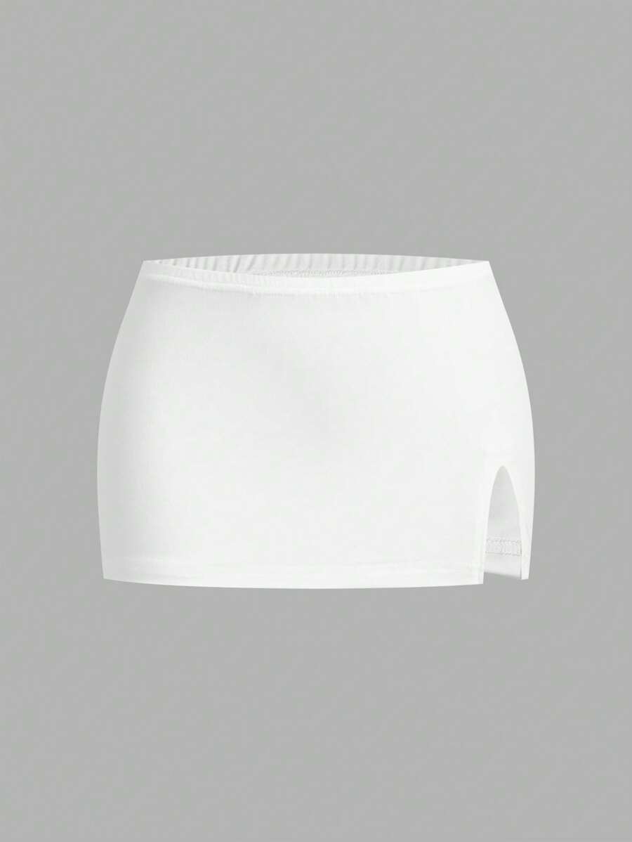 SHEIN ICON Y2K Sexy Hot Pants With High Slit, Ultra Low Waist Shorts - White - View 1