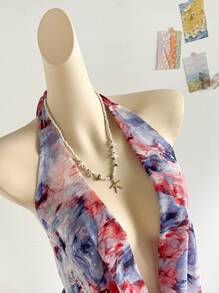 Soleia Vestido corto de tirantes con cuello profundo en V, volantes, bajo asimétrico y efecto tie-dye, ideal para vacaciones