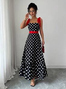 Elenzga Women Polka Dot Print Cami Dress