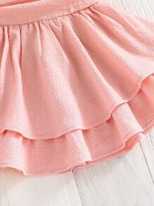 SHEIN فستان جينز عام مريح للأطفال البنات زر خلفي واسترخاء مع كشكشة على الهيمة