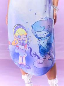 Pop Mart Azura X SHEIN 加大码卡通图案细肩带夏装 - 紫色 - 查看 5