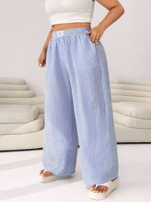 Solflare Plus Size Striped Pants, Fashionable For Summer - Blue and White - View 5