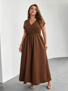 Firerie 大碼後拉鏈不附腰帶闊腿連體褲