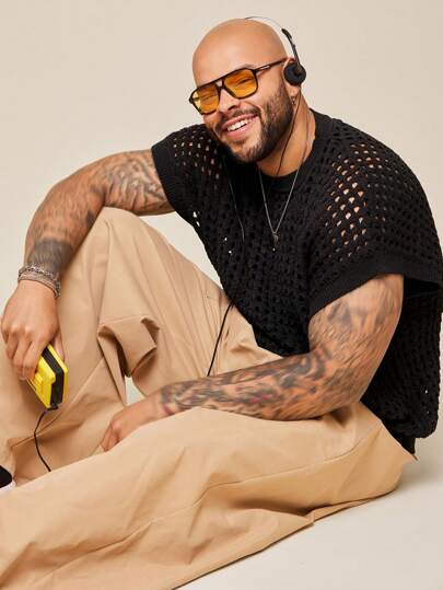 EASEVO Herren Pullunder in Große Größen, lässiger Alltagslook, schwarz, gestrickt, Rundhalsausschnitt, Drop-Shoulder, für Herbst und Winter