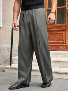 Manfinity VCAY Men's Casual Woven Elastic Waist Ruched Wide Leg Pants - Brown - View 4