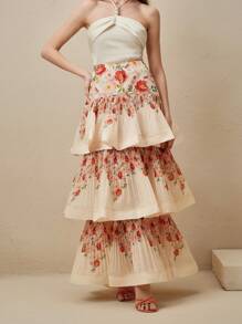 Anewsta Minifalda de alta calidad con estampado digital floral, sexy y exagerado de encaje, para el verano y la playa