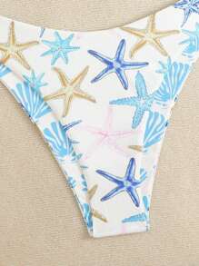 Swim Mod Plus Size Women Summer Starfish Printed Halter Bikini Set With Shell Decor Tankini Swimsuits