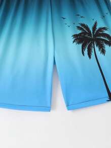 Traje de baño de 2 en 1 para adolescentes varones con estampado degradado de árboles de coco y cordón en la cintura, para verano