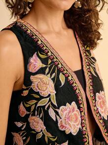 CAJUNI 女士无袖刺绣花卉短背心，夏季假日休闲沙滩度假马甲 - 彩色 - 查看 5