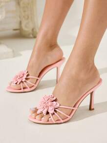 CUCCOO CHICEST Women's Summer New Elegant Faux Leather High Heel Sandals With Cross Strap And 3D Floral Design, Suitable For Tea Party, Date, Fashion Party, Vacation, Beach - Pink - View 4