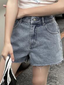 Dazy Kids Short Denim Casual e Solto com Franjas em Cor Sólida para Adolescentes, Roupas de Verão e Volta às Aulas