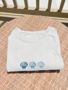INAWLY T-shirt décontracté à manches courtes et col rond avec imprimé de coquillages pour femme, parfait pour l'été
