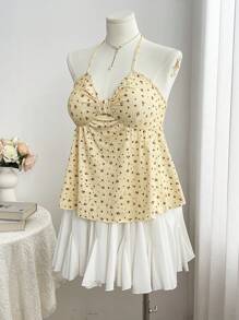Sweetra Plus Size Floral Print Cute Sweet Comfy Camisole Tank Top, Sleeveless Summer - Yellow - View 6