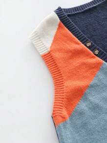 Franclia 撞色不对称休闲宽松女士毛衣套头背心春秋季 - 寶藍色 - 查看 3