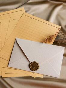 SHEIN 16 Pieces Of Vintage Stationery Set, Linen Patterned Envelope, Letter Paper Set, Vintage Love Letter, Chinese Style Cowhide Special Paper Invitation Card, Postcard, Fire Painted Envelope, Suitable For Making Invitation Letters, Thank-You Cards, Love Letters, Mother's Day Gifts, And Letter Writing - Apricot - View 2