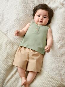 Cozy Pixies Newborn Baby Boy/Girl 2pcs/Set Soft Knit Crew Neck Sleeveless Pullover Top