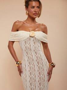 COSMINA Damen elegantes Urlaubskleid, midi-lang, für Frühling/Sommer, Off-Shoulder